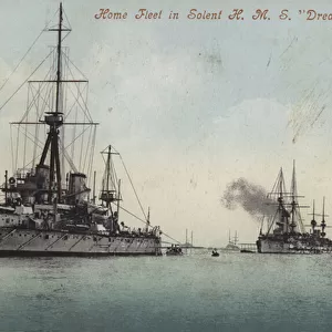 HMS Dreadnought and the Home Fleet in the Solent (coloured photo)