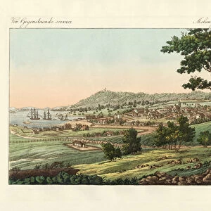 Hobart Town at Van Diemens Land (coloured engraving)