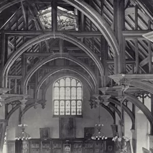 Holborn, Grays Inn, Roof of the Hall, 1556-1560, from the West gallery (b / w photo)