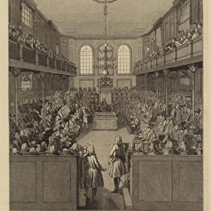 The Houses of Parliament Illustrated, Interior of the Old House of Commons in 1760 (engraving)