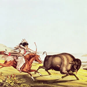 Hunting the Buffalo (colour litho)