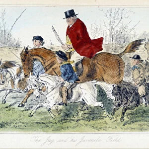 Hunting scene, English caricature about fox hunting draws from "