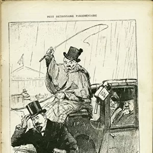 Illustration of Henri Gousse (1872-1914) in Le Rire, 23/11/07 - Small parliamentary dictionary - Times/Seasons, President of the Republic, Chapeau, Transport, Caleche Fiacre Cab - Clemenceau George, Marianne, Fallieres Armand (1841-1931)