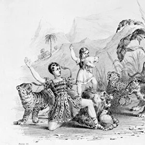 Isaac Van Amburgh taming a lion, 1838-9 (lithograph)
