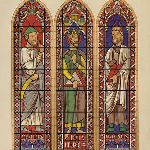 Isaiah, David and Moses, stained glass from Bourges Cathedral, France, 13th Century (chromolitho)