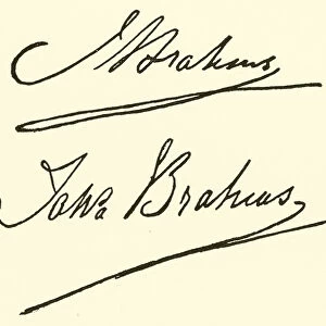 Johannes Brahms, signature (engraving)