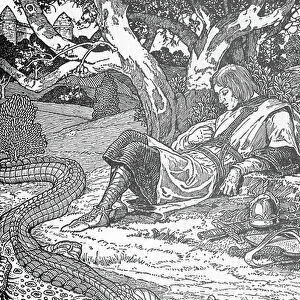 King Arthur and the Questing Beast Illustration by Louis Rhead (1858-1926) from "King Arthur and his knights" 1923 Private collection