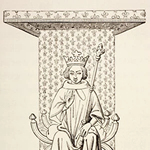 King Louis IX of France on his Throne with Fleur-de-Lis Motif, 1873 (litho)