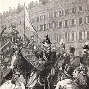 The King of Prussia addressing the Berliners in 1848 (engraving)