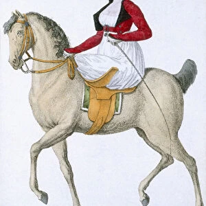 Lady riding sidesaddle, from Costumes Parisien