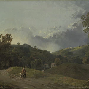 Landscape with Cottagers (oil on canvas)