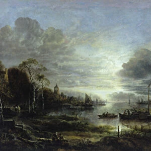 Landscape in Moonlight (oil on canvas)