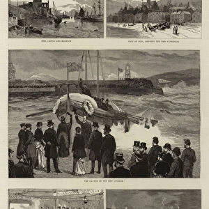 The Launch of a New Lifeboat, and Opening of the Naval Reserve Battery at Peel, Isle of Man (engraving)