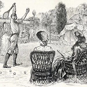 Lawn Tennis in 1883, engraved from the original drawing in Punch Magazine, from The