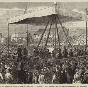 Laying the Memorial-Stone of the New University College at Nottingham, Mr Gladstone addressing the Assembly (engraving)