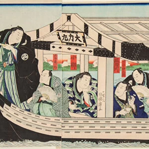 Le lutteur de sumo Dairiki Maru sur un bateau avec des amis