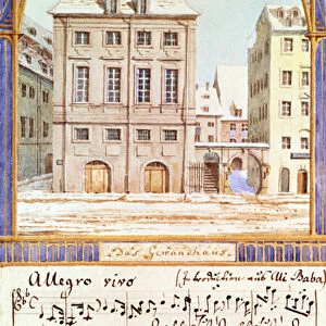 The Leipzig Gewandhaus with a piece of music by Felix Mendelssohn (1809-47) (w / c