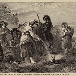 Lel the Tshar Ari said Euri to her, at this Order she extinguished the Embers with Water (engraving)