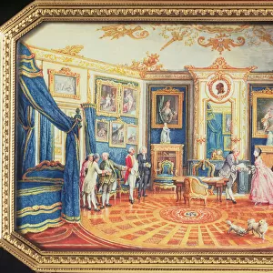 Lid of a snuff box made by Louis Roucel (d. 1787) showing a room in its winter furnishings