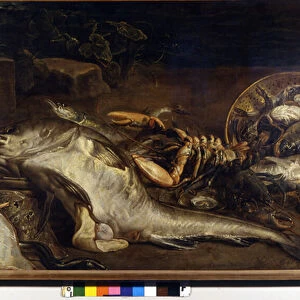 Still life of fish. Painting by Adriaen van Utrecht (1599 - 1652). Milan, CRA