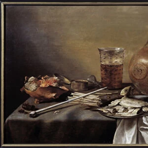 Still Life with Fish Painting by Pieter Claesz (1597-1661) 1644 Dim