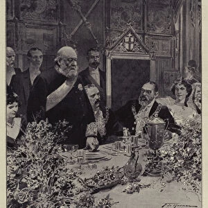 The Lord Mayors Banquet at the Guildhall, Lord Salisbury replying for Her Majestys Ministers (litho)