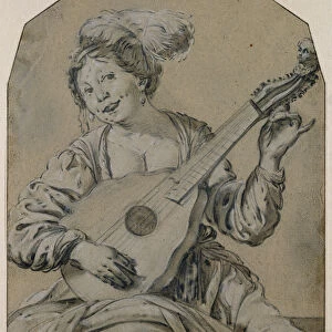 The Lute-Player (black and white chalk on paper)