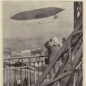 M Santos-Dumonts Experiments in Aerial Navigation in Paris (litho)