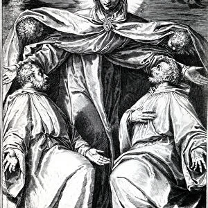 Madonna Protecting Two Members of a Confraternity, print made by Horatio Bertelli