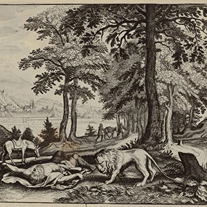 Man of God from Judah killed by a lion (engraving)