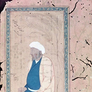 Man kneeling with hand outstretched in prayer (gouache on paper)