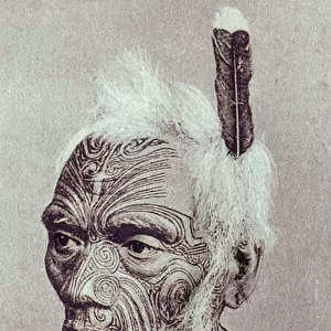Maori warrior with moko face (photo)