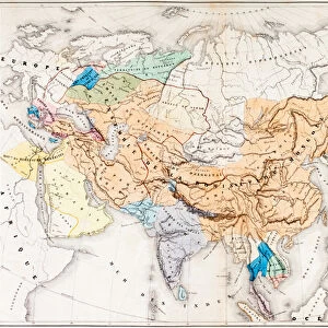 Map of Asia at the time of the greatest extent of the domination of the Mongols in