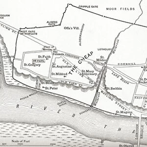 Map of London in the 11th century, from A Short History of the English People by J