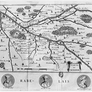Map of the region of Chinon related to the works of Francois Rabelais, published in 1725
