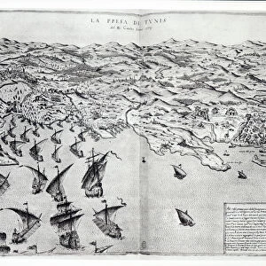 Map of the Taking of Tunis by the Spanish in 1573 (engraving) (b / w photo)