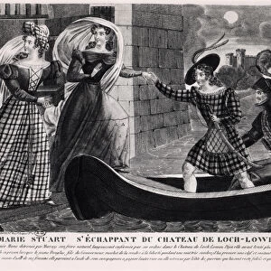 Mary Stuart (1542-87) Escaping from Loch Leven Castle (engraving) (b / w photo)