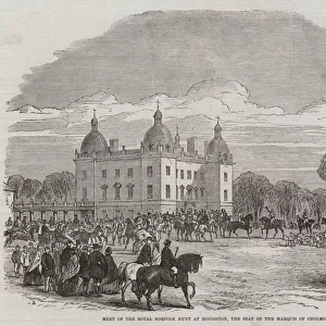 Meet of the Royal Norfolk Hunt at Houghton, the Seat of the Marquis of Cholmondeley (engraving)