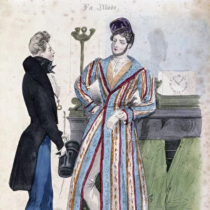 Mens fashion, 1830: dressing dress. Lithograph of Lemercier in "