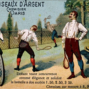Mens fashion: Advertising card for silver scissors shirts in Paris