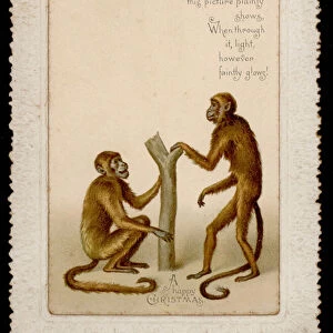 Two monkeys: Christmas card (chromolitho)