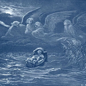 Moses on the river Nile, engraving by Dore - Bible