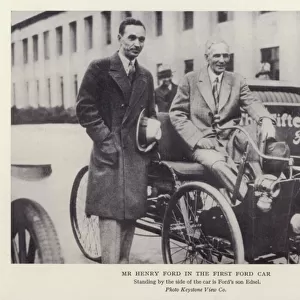 Mr Henry Ford in the first Ford car (b / w photo)