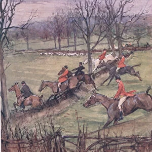 Nearly abreast of the pack, from Mr Jorrocks Lectors published by Hodder & Stoughton, 1910 (colour litho)