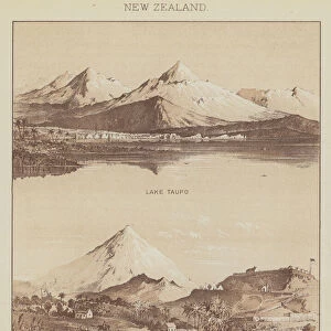 New Zealand, Lake Taupo, Mount Egmont (litho)