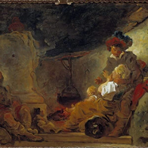 Night scene called the Dream of the Beggar Painting by Jean Honore Fragonard (1732-1806