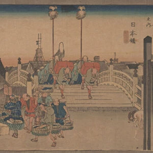 No. 1 Nihonbashi: Morning Scene From the series 53 Stations of the Tokaido (woodcut)