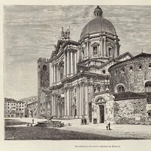 The old and the new cathedral of Brescia (engraving)