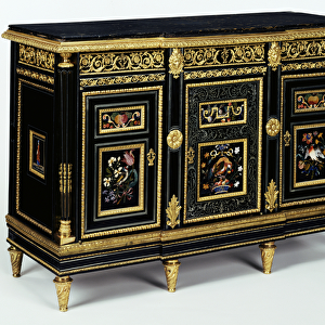 One of a pair of cabinets mounted with late 17th century pietra dura plaques, c. 1810 (oak