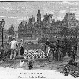 Parisian scene in the 19th century: flower dealers on the flower quay of the Ile de la